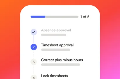 La préparation de la paie à l’étape 1 sur 5 : validation des absences terminée, puis validation des feuilles de temps, correction des heures en plus ou en moins et verrouillage des feuilles de temps