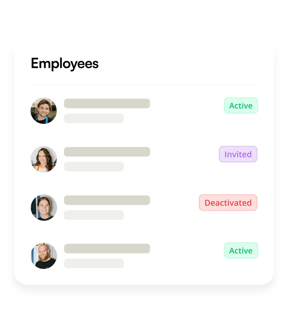The employee list in Shiftbase, with each person’s status beside their name