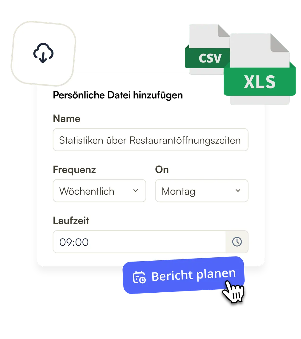 Ein wöchentlicher Bericht, der jeden Montagmorgen läuft, als CSV oder Excel exportiert