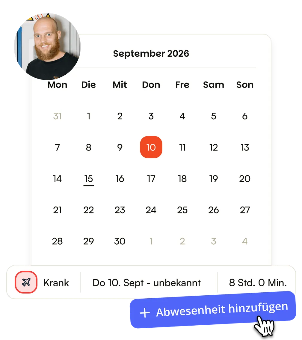 Eine Krankmeldung ohne Enddatum im Monatskalender
