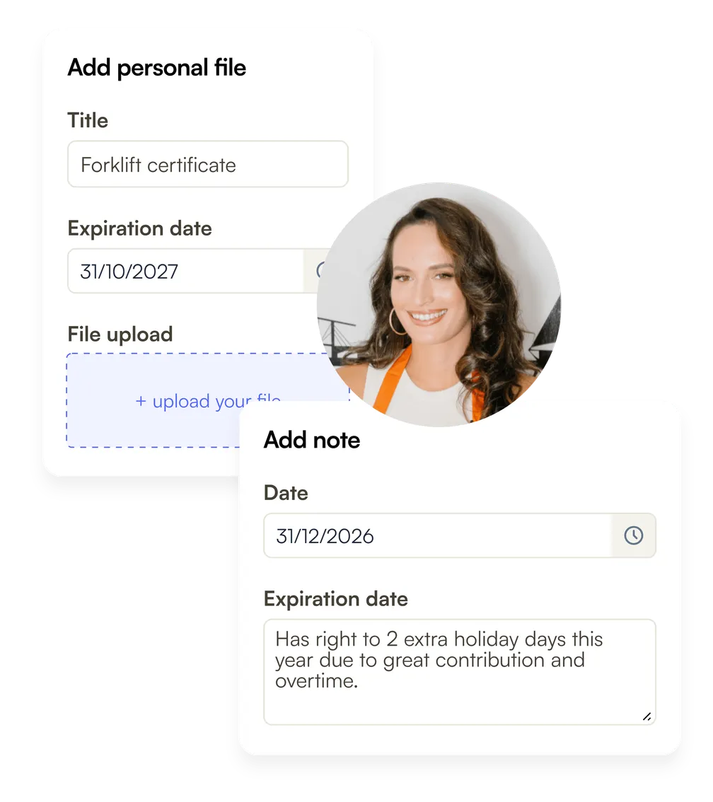 Adding a certificate with an expiry date, and a note, to someone’s record