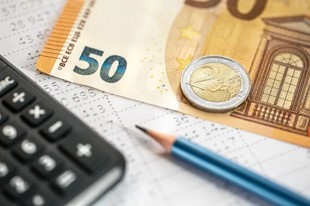 Symbolbild: Grundgehalt und Gesamteinkommen mit Taschenrechner und Euro
