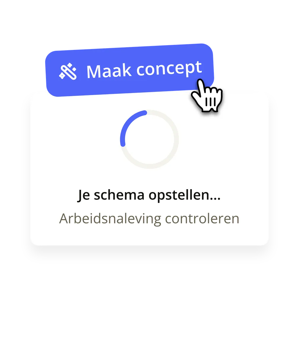 Er is op Maak concept geklikt, met een lader die zegt "Je schema opstellen… Arbeidsnaleving controleren"