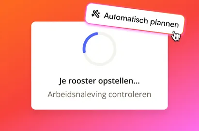 Er is op Automatisch plannen geklikt, met een lader die zegt "Je rooster opstellen… Arbeidsnaleving controleren"