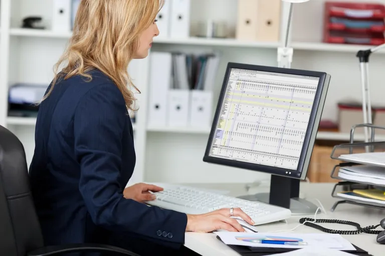 Businesswoman working on computer at office desk