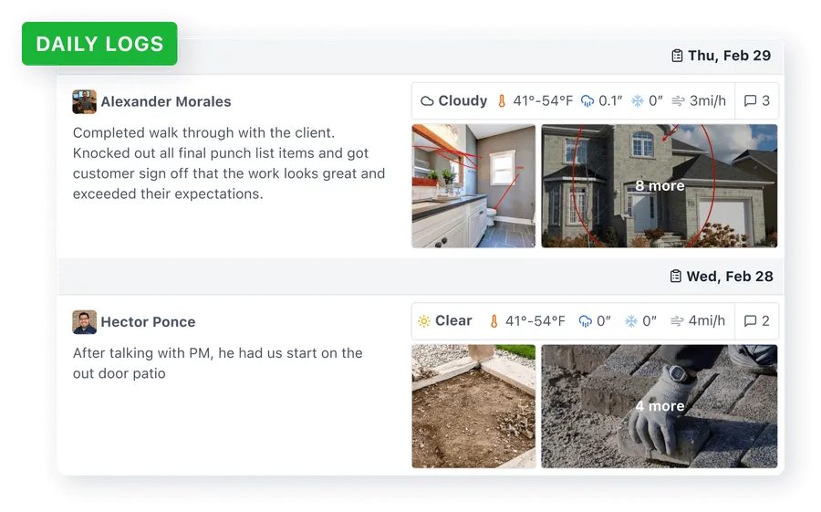 JobTread Daily Logs view