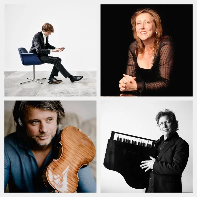 Violist Daniel Rowland en de pianisten Rik Kuppen, Ellen Corver en Gerard Bouwhuis