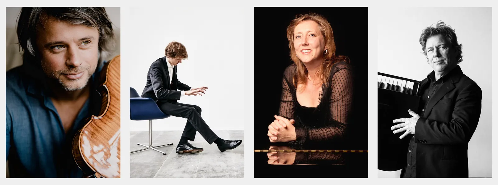 Violist Daniel Rowland en de pianisten Rik Kuppen, Ellen Corver en Gerard Bouwhuis