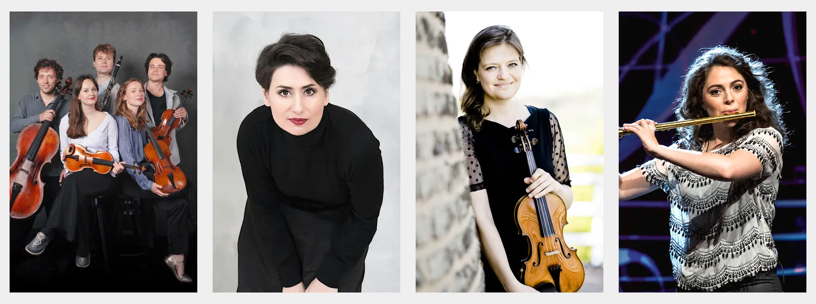 Het Animato Kwartet met klarinettist Jelmer de Moed, mezzosopraan Ekaterina Levental, violist Floor le Coultre en fluitist Felicia van den End