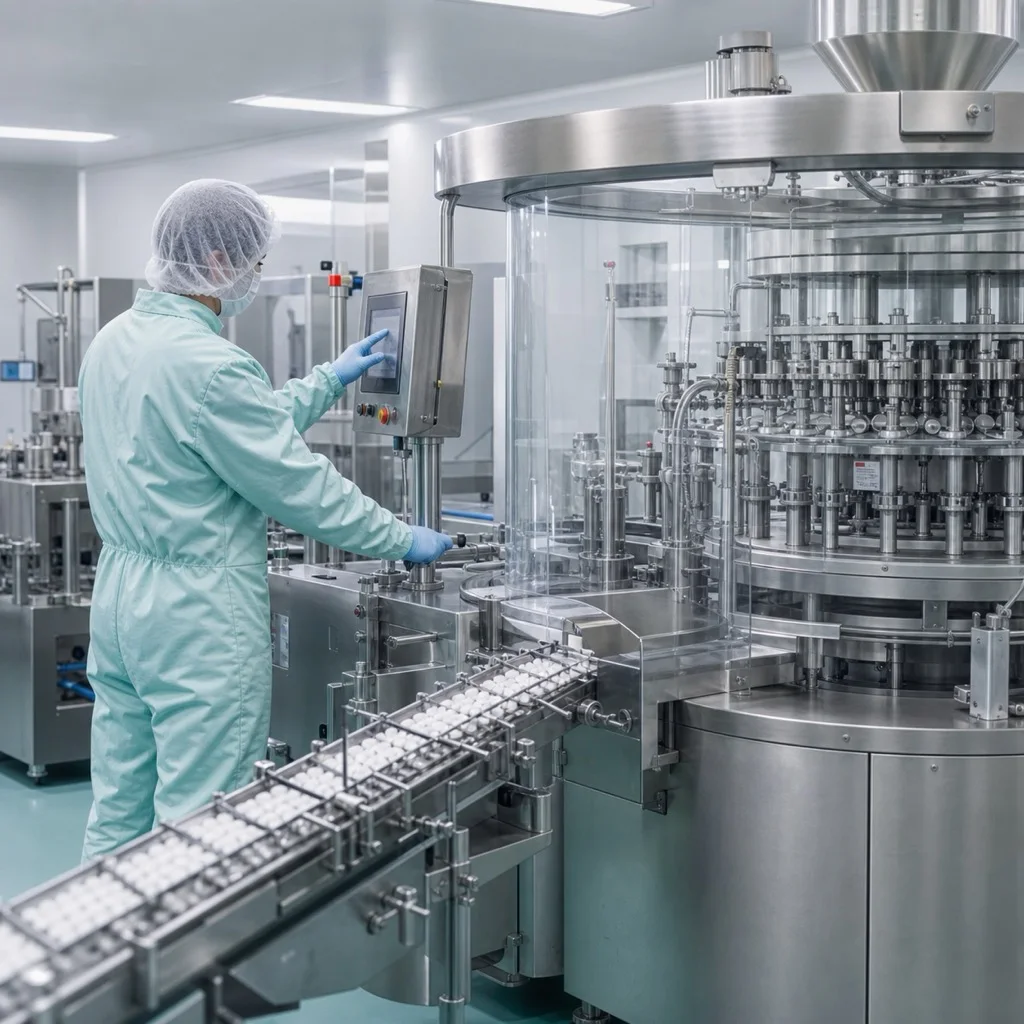 Employees in pharmaceutical production
