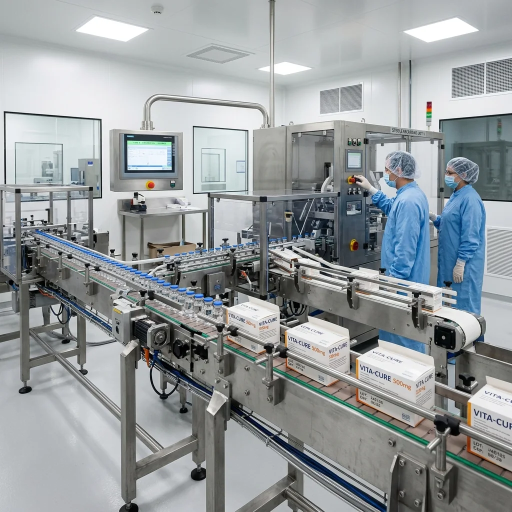 Automatisierte Abfüll- und Verpackungslinie in pharmazeutischem Umfeld