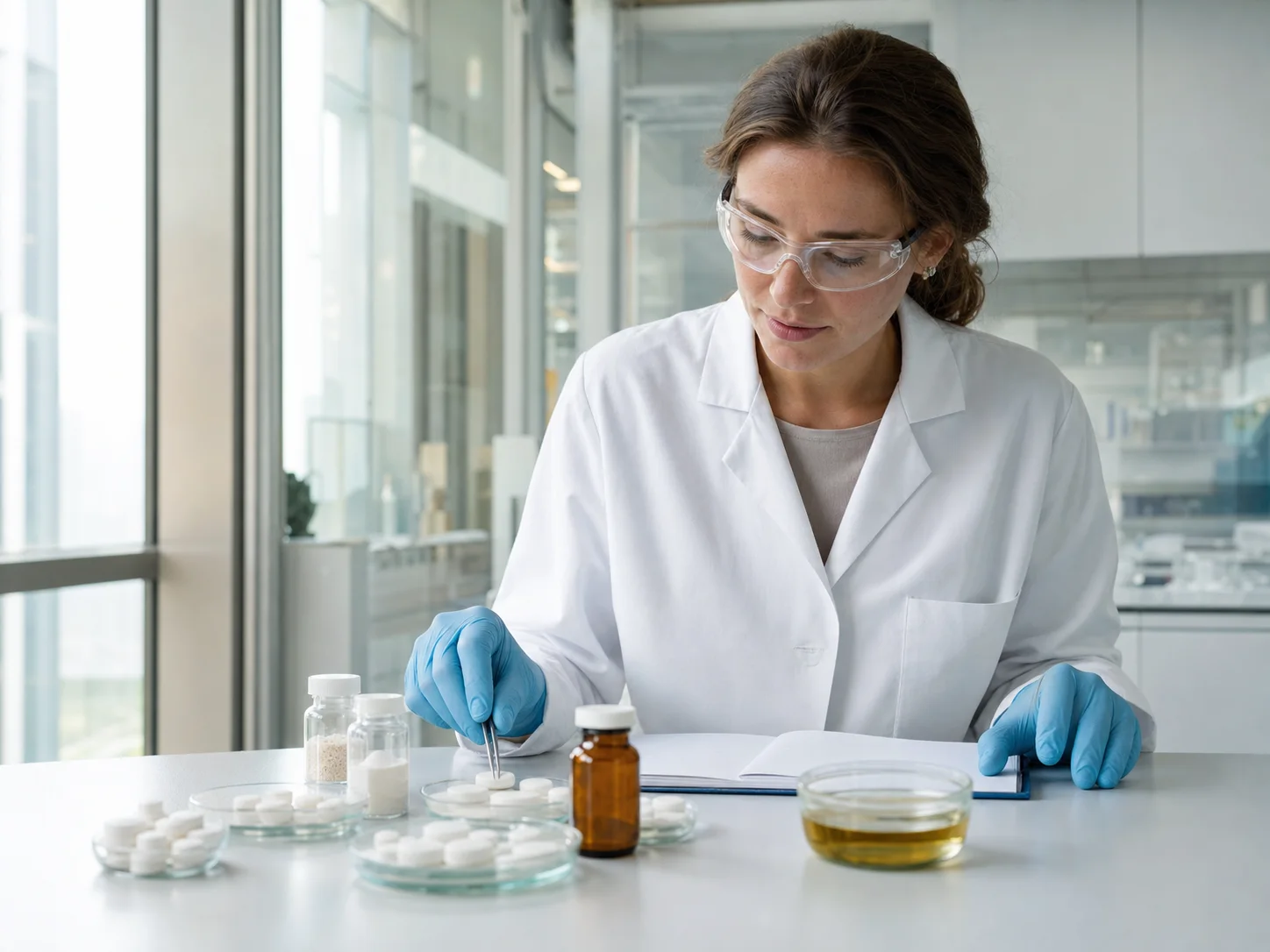 Wissenschaftlerin vergleicht pharmazeutische Formulierungen in einem Entwicklungslabor
