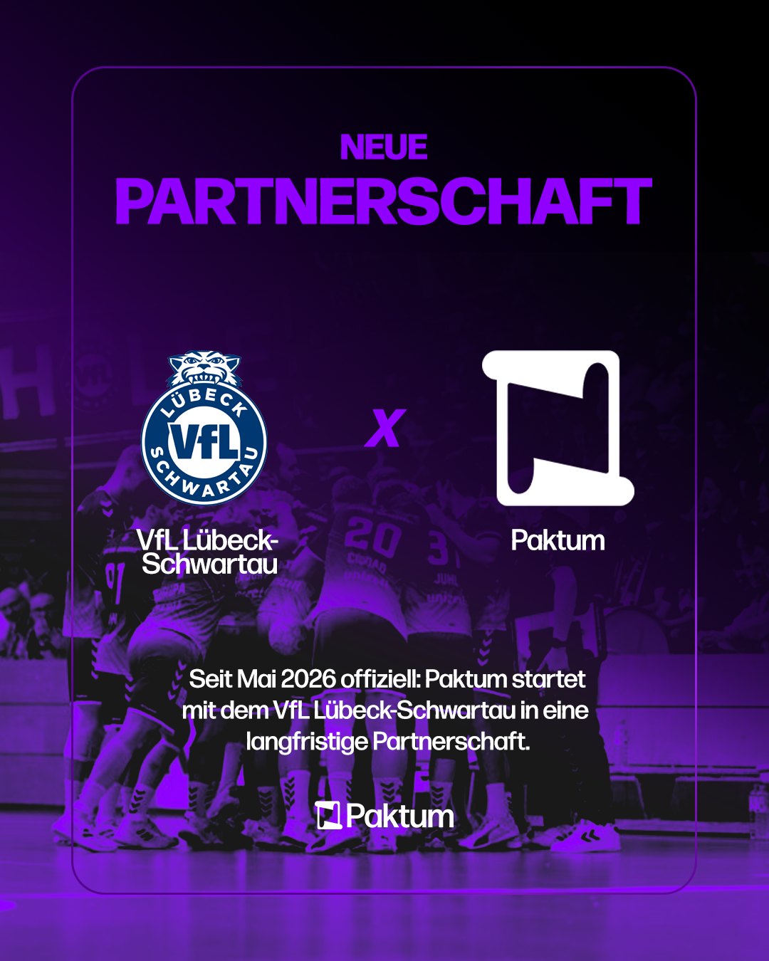 Grafik zur Partnerschaft zwischen dem VfL Lübeck-Schwartau und Paktum mit den Logos beider Partner