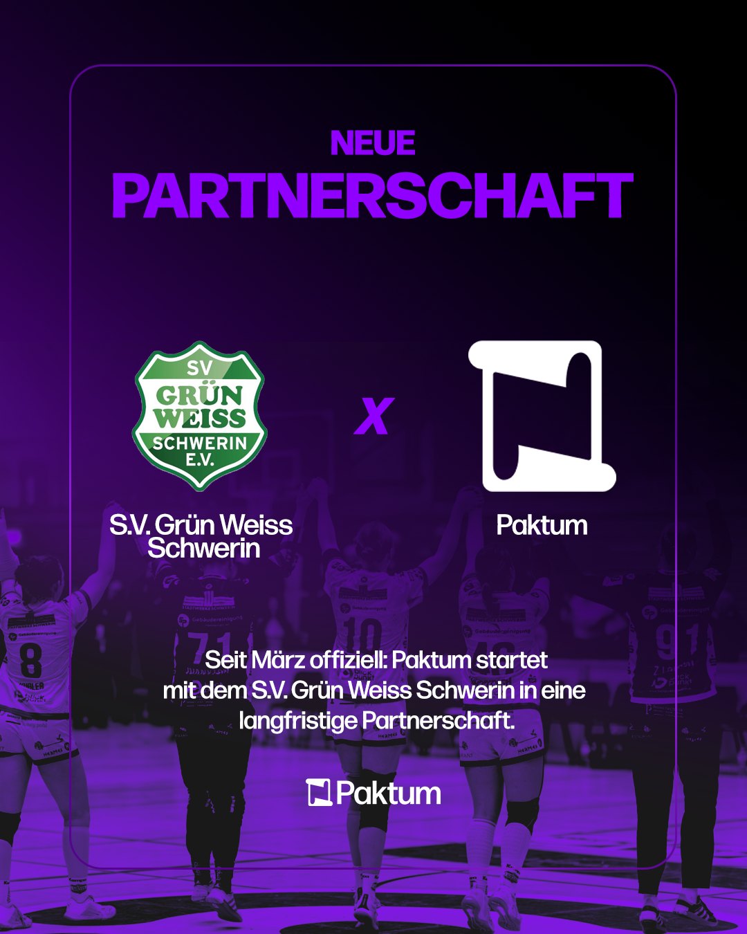 Grafik zur Partnerschaft mit dem SV Grün-Weiss Schwerin mit den Logos beider Partner