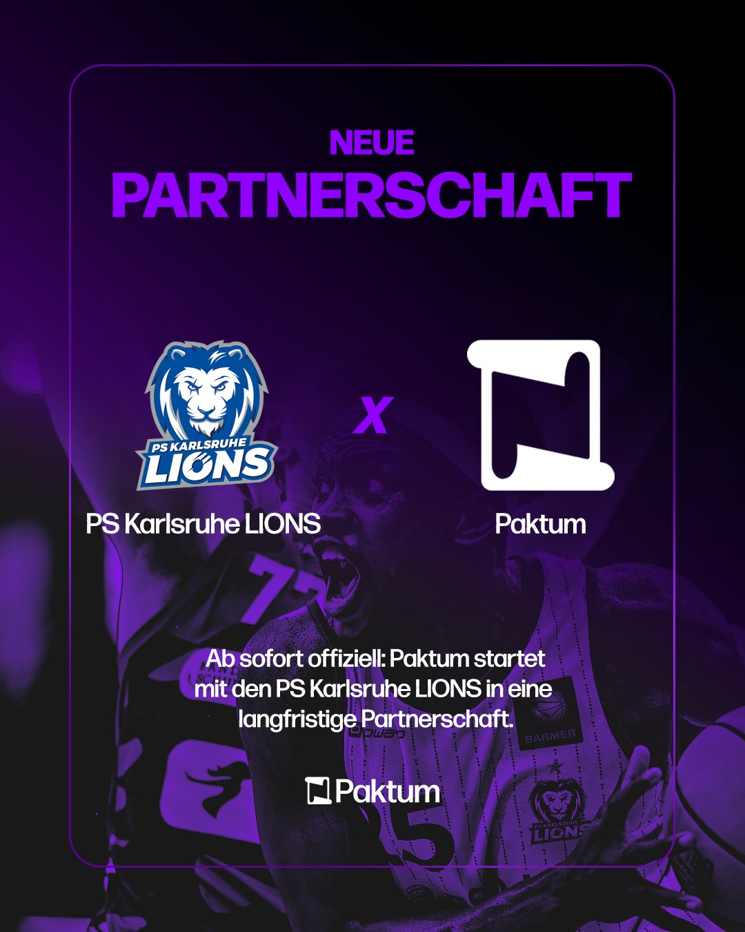 Grafik zur Partnerschaft mit den PS Karlsruhe LIONS mit den Logos beider Partner