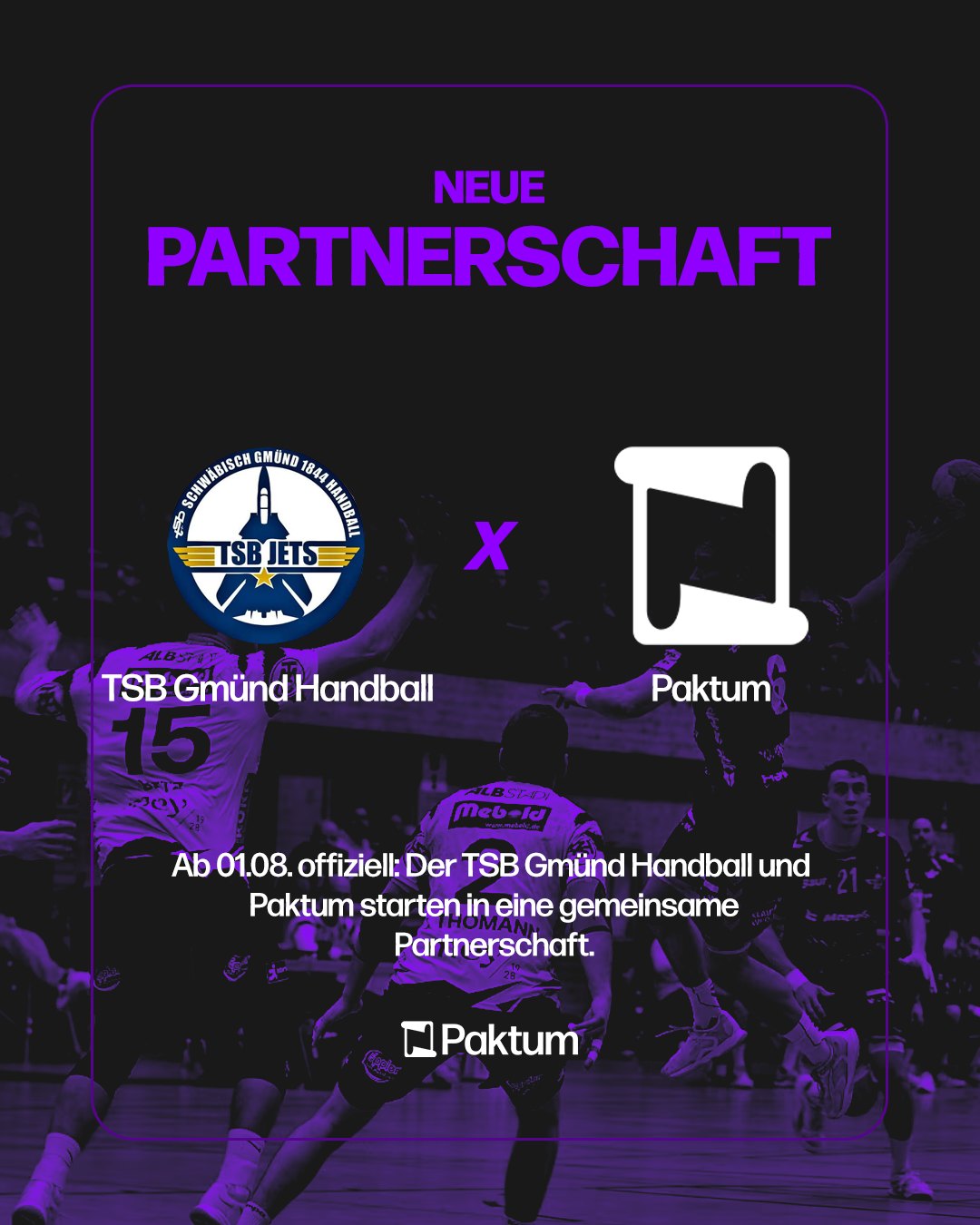 Grafik zur Partnerschaft mit dem TSB Gmünd Handball mit den Logos beider Partner