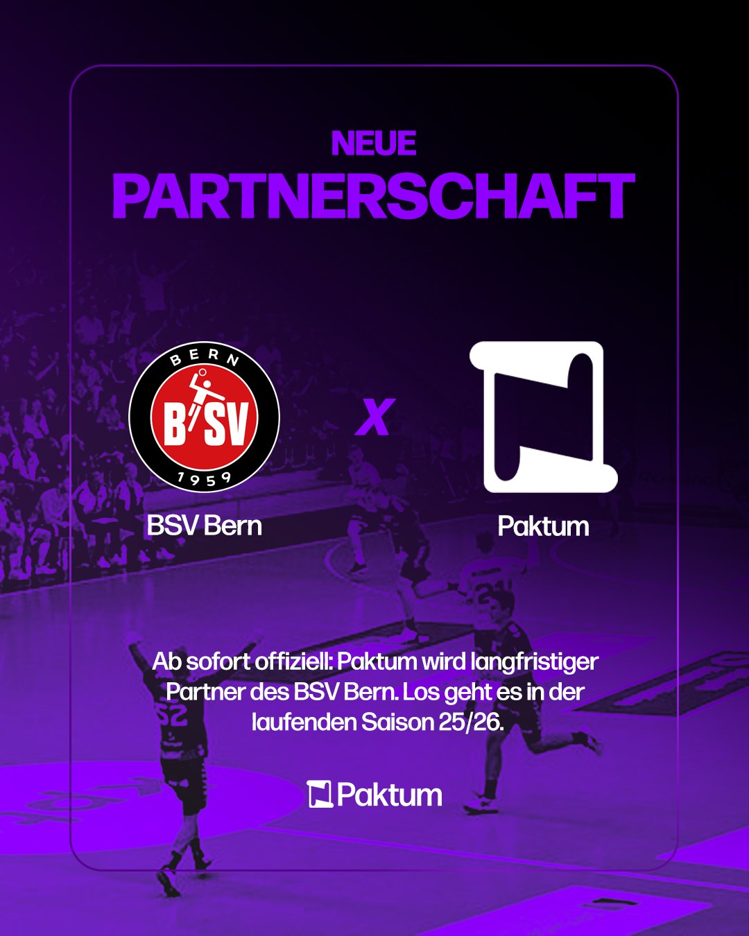Graphic announcing the partnership with BSV Bern, showing both logos