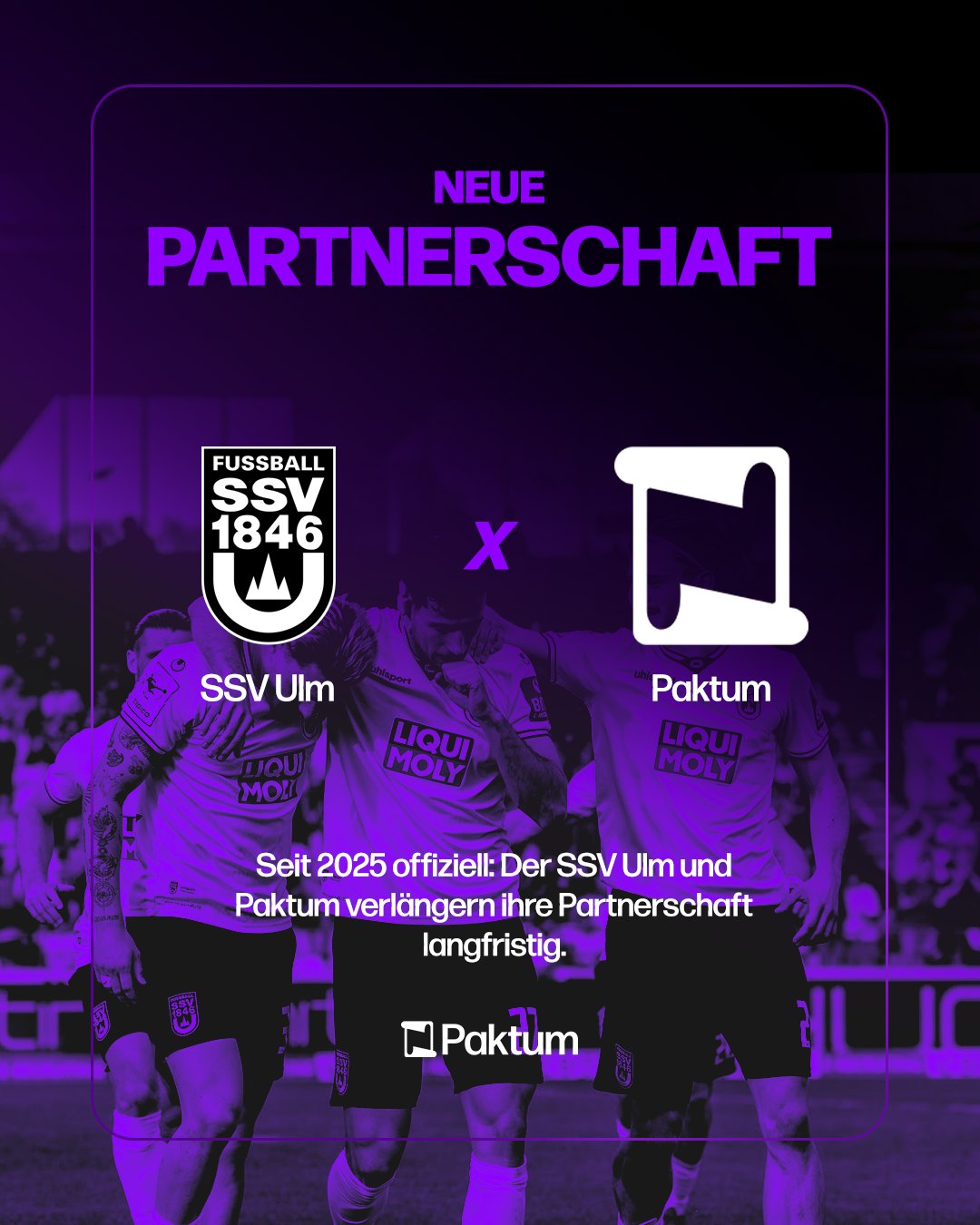 Grafik zur Partnerschaft zwischen dem SSV Ulm und Paktum mit den Logos beider Partner