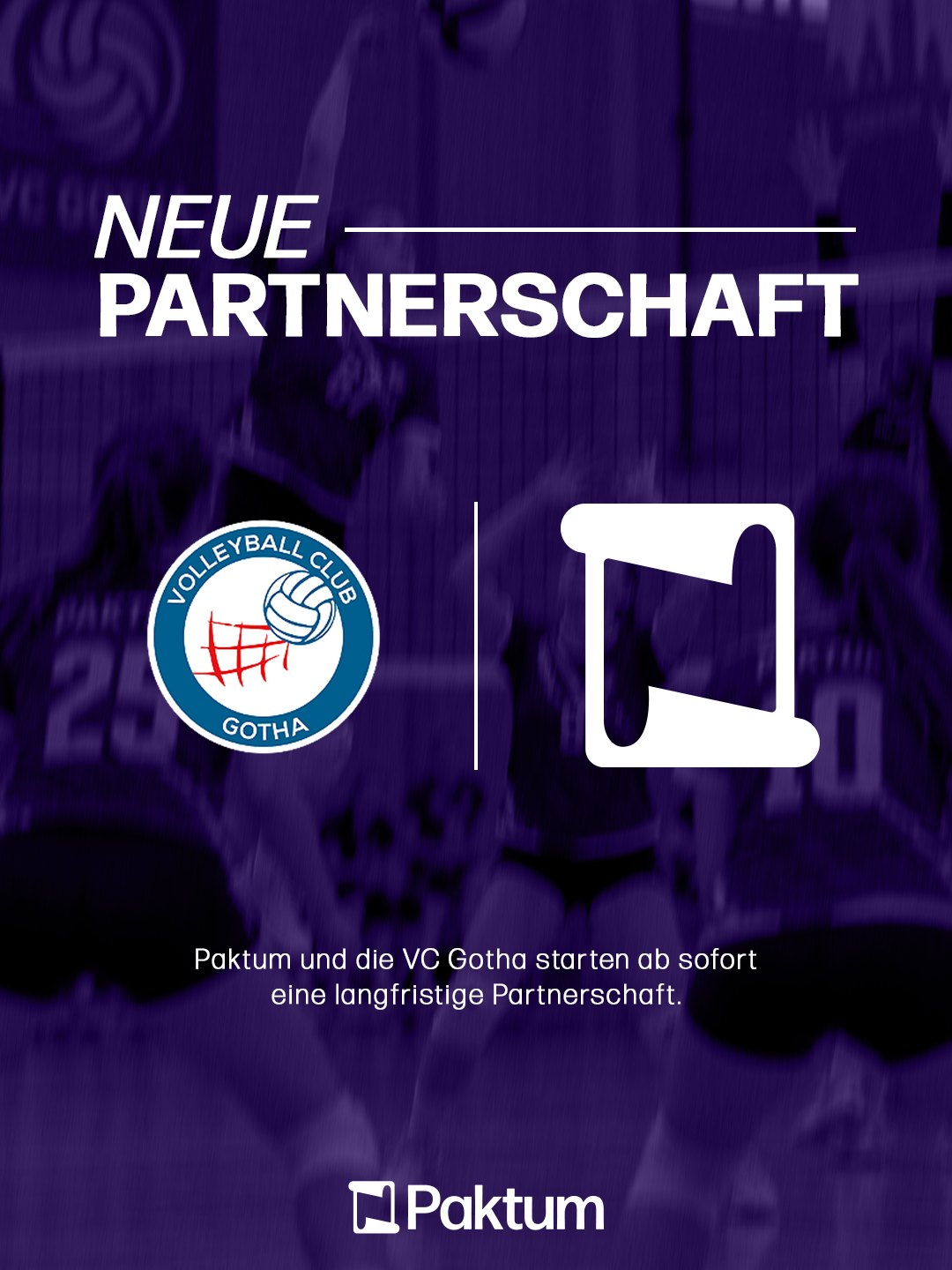 Grafik zur neuen Partnerschaft zwischen dem VC Gotha und Paktum mit den Logos beider Partner