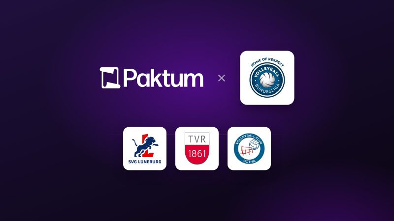 Logotipos de Paktum y de la Bundesliga de Voleibol, junto con los logotipos del SVG Lüneburg, el TV Rottenburg y el VC Gotha