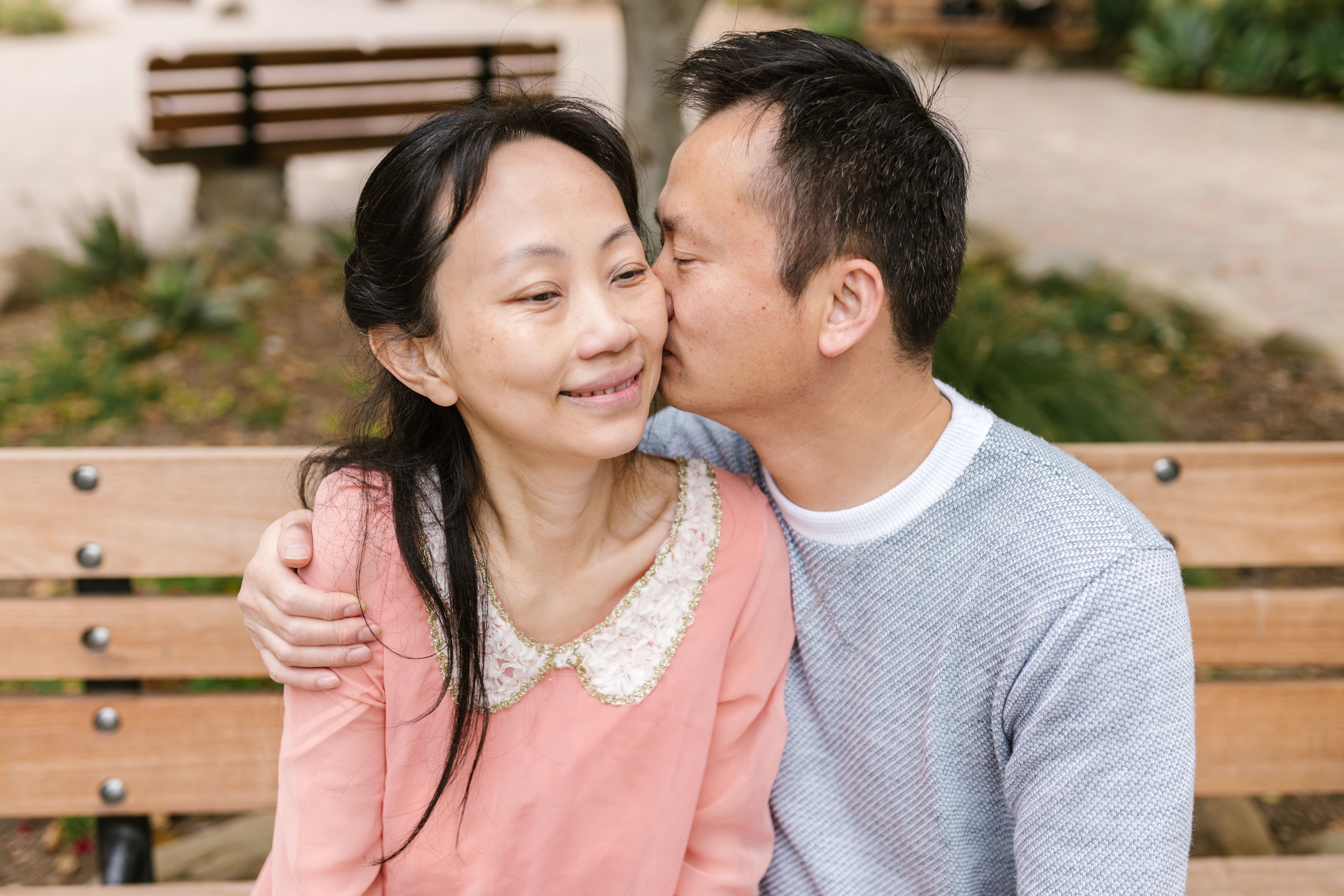 Senior couple embracing outdoors — Sequel, curated dating app for over 50