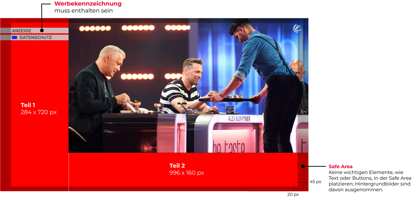ATV-Werbung - Template-Darstellung mit Beschriftung für die zur Verfügung stehende Werbefläche