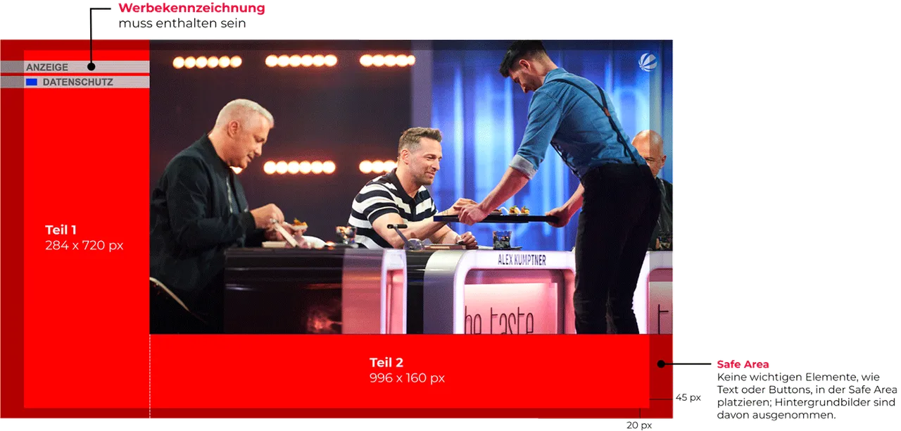 ATV-Werbung - Template-Darstellung mit Beschriftung für die zur Verfügung stehende Werbefläche
