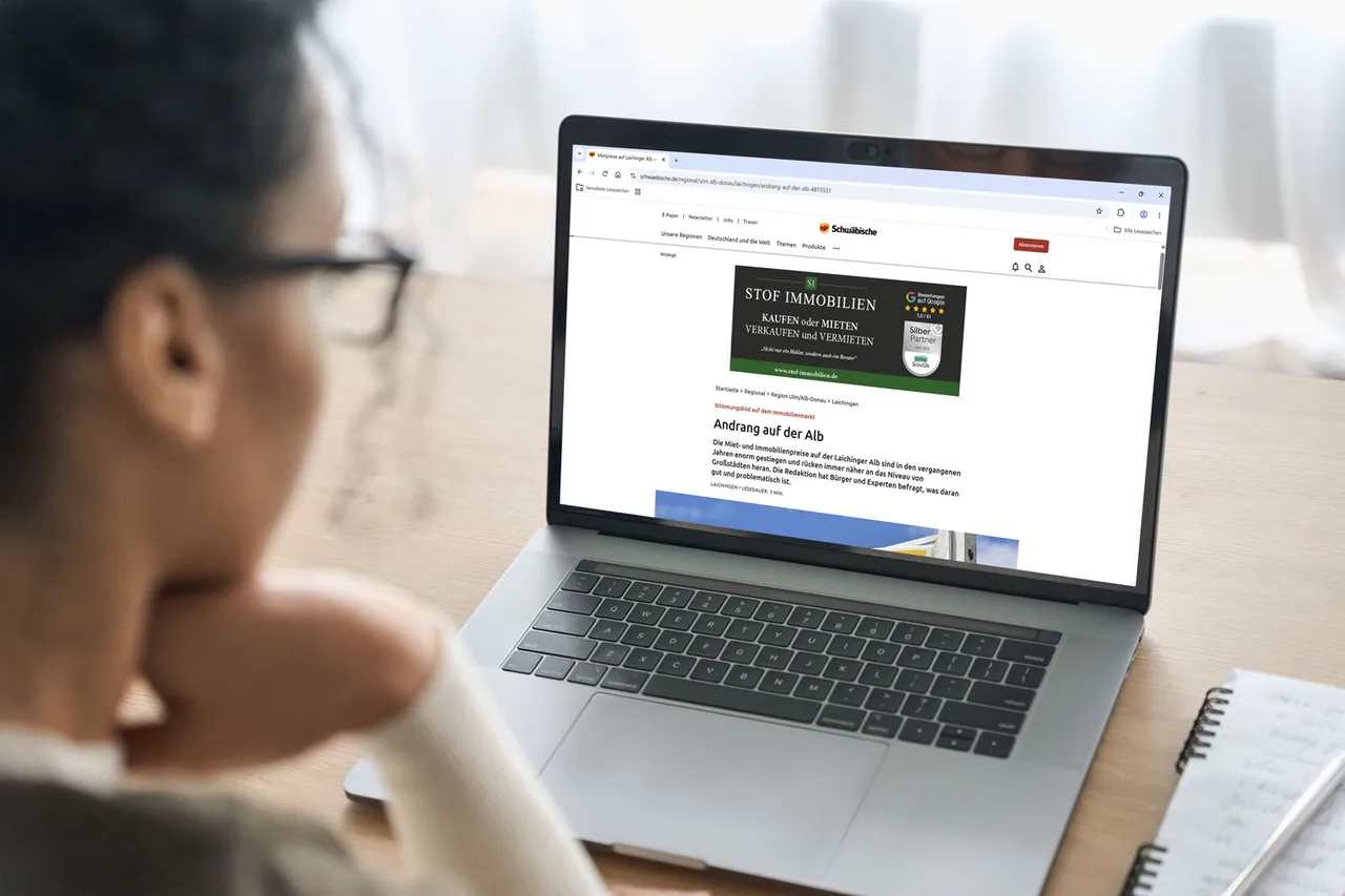 Billboard-Banner eines Immobilienmaklers im Kopfbereich eines Artikels auf schwaebische.de – Display-Werbung im redaktionellen Umfeld