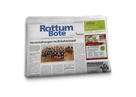 Abbildung der Wochenzeitung Rottum Bote - sie erreicht samstags rund 14.900 Haushalte in Ochsenhausen, im Illertal und Umgebung.