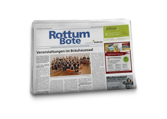 Abbildung der Wochenzeitung Rottum Bote - sie erreicht samstags rund 14.900 Haushalte in Ochsenhausen, im Illertal und Umgebung.