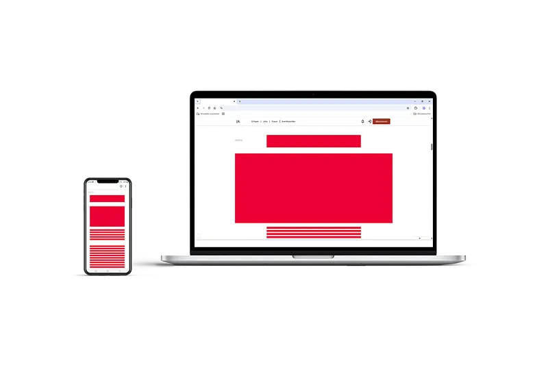 Schematische Flächendarstellung eines Native Advertorials auf einem Smartphone und einem Laptop-Bildschirm.