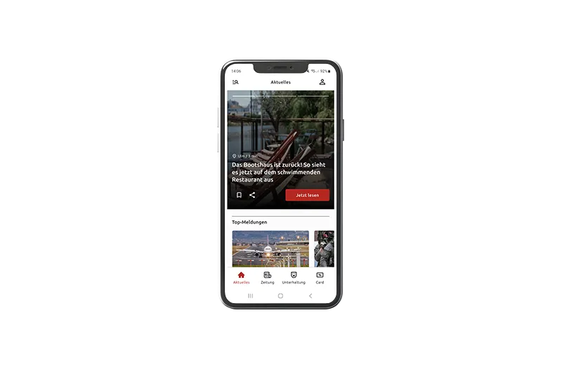 Schwäbische App auf dem Smartphone mit Artikel-Aufmacher – mobiles Werbeumfeld der SV Gruppe