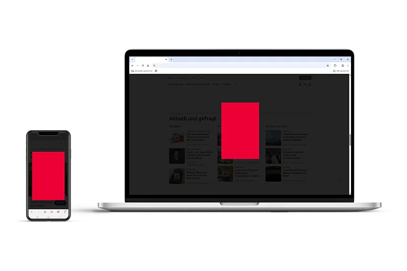 Beispielhafte Darstellung einer Fullscreen Ad / Mobile Interstitial Werbefläche in der Mobile- und Desktop-Ansicht