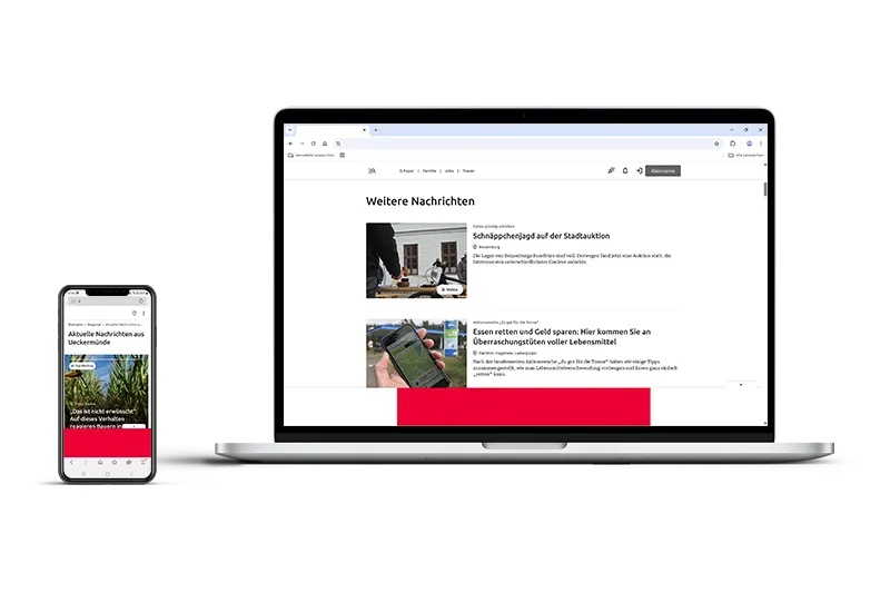 Beispielhafte Darstellung der Sticky Footer Werbefläche in der Mobile- und Desktop-Ansicht