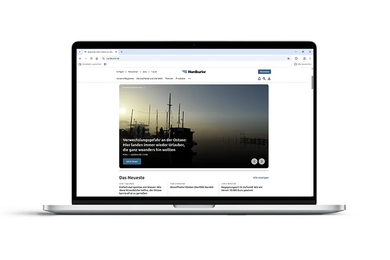 Die Website von nordkurier.de auf einem Laptop-Bildschirm dargestellt.