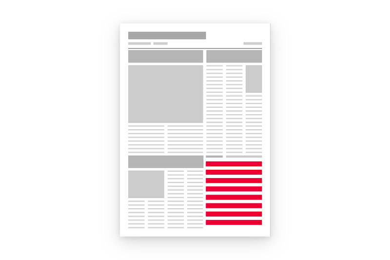 Schematische Werbeflächendarstellung einer PR-Anzeige in einer Zeitung.