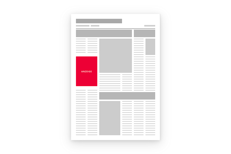 Schematische Werbeflächendarstellung einer Textteil-Anzeige in einer Zeitung.