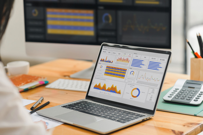 Auswertung von Kampagnendaten am Laptop mit Dashboards und Diagrammen – transparentes Kampagnenreporting