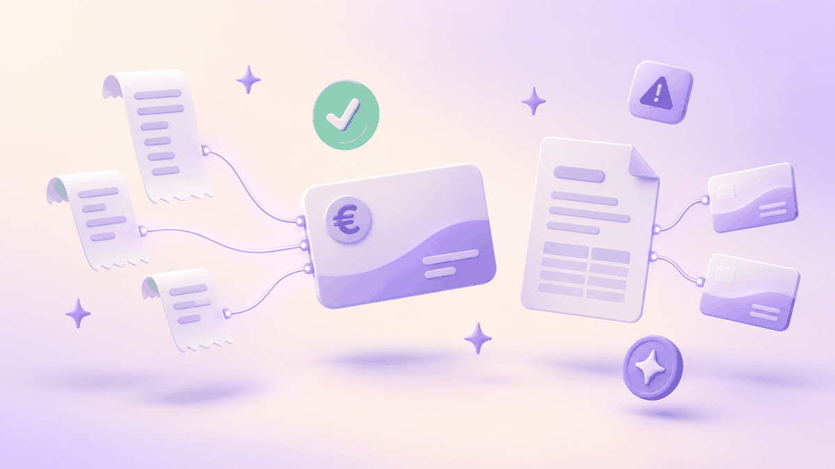 Banktransactie gekoppeld aan meerdere bonnen en een factuur betaald in twee delen, als voorbeeld van automatisch matchen in AirBill