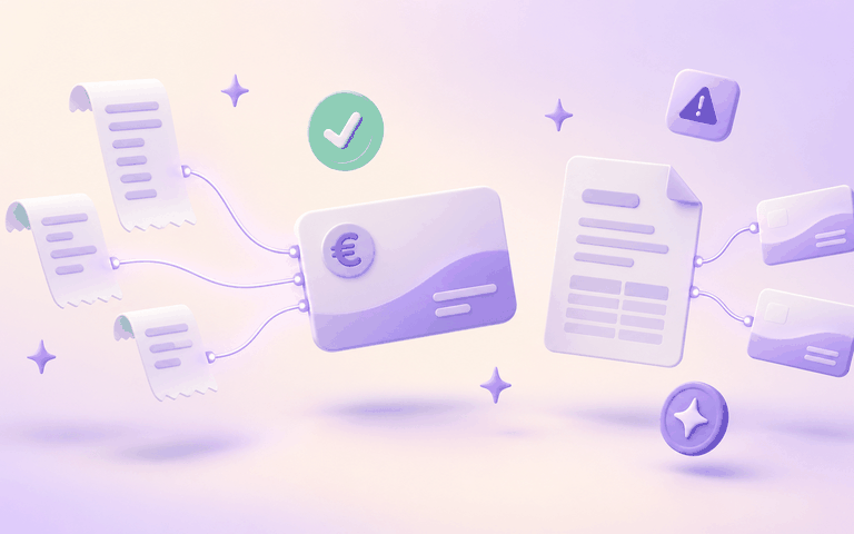 Banktransactie gekoppeld aan meerdere bonnen en een factuur betaald in twee delen, als voorbeeld van automatisch matchen in AirBill