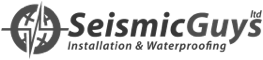 Seismic Guys Ltd logo with compass icon, Installation & Waterproofing company branding in black and gray text