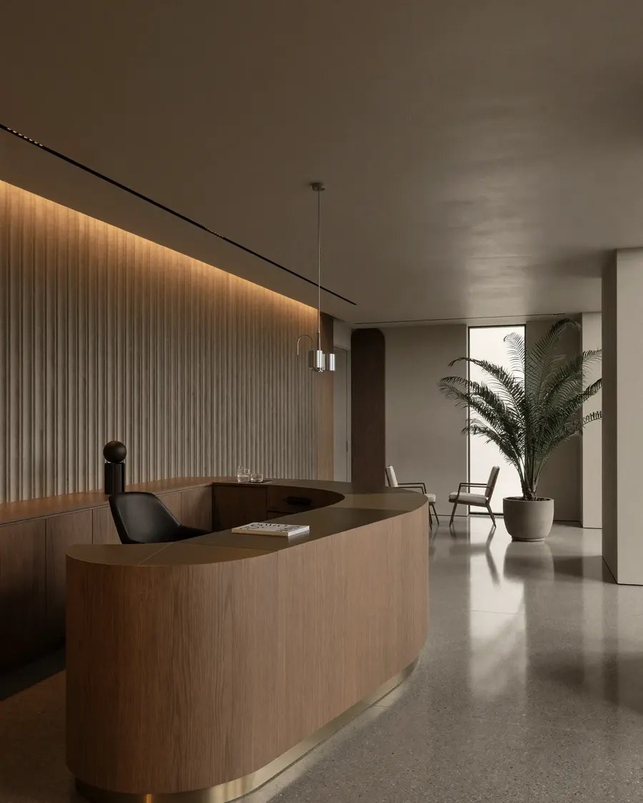 Modern private clinic reception interior in Dubai