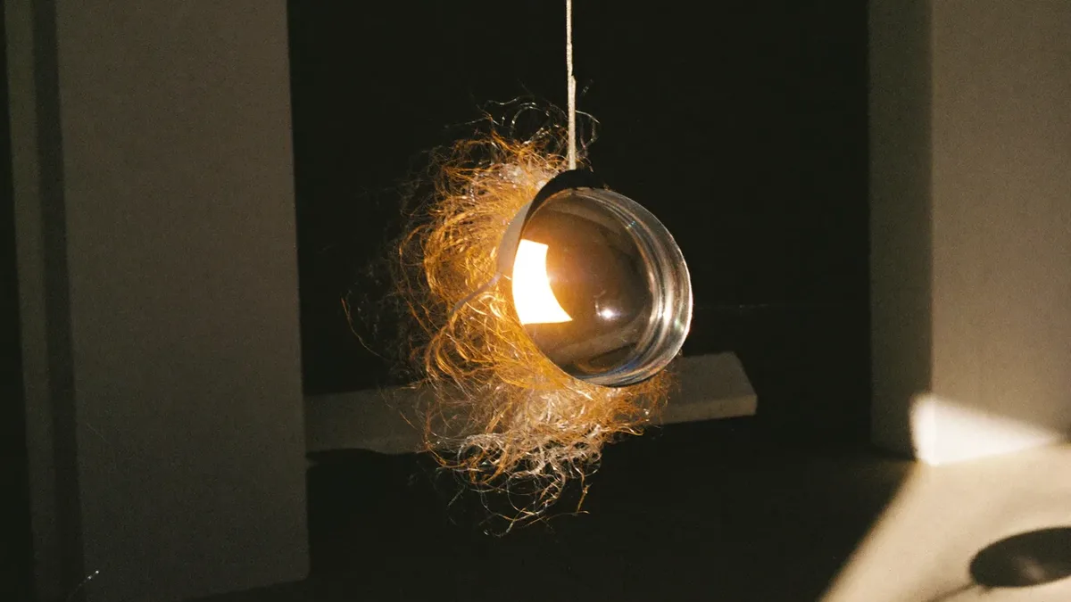 Fibre-optic strands catching amber light