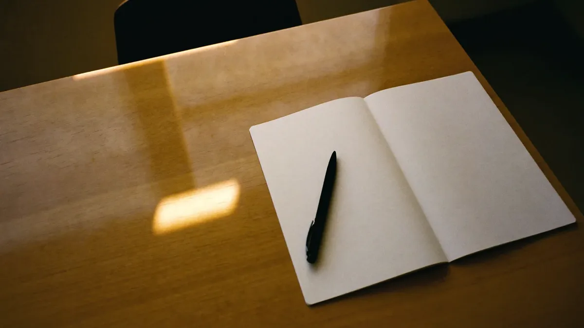 Notebook, pen and coffee on a meeting table during a Dubai marketing planning session