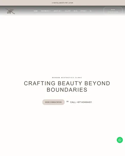 Roxana Aesthetics homepage hero reading Crafting Beauty Beyond Boundaries