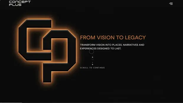 Concept Plus hero: a glowing CP monogram beside the line From Vision to Legacy