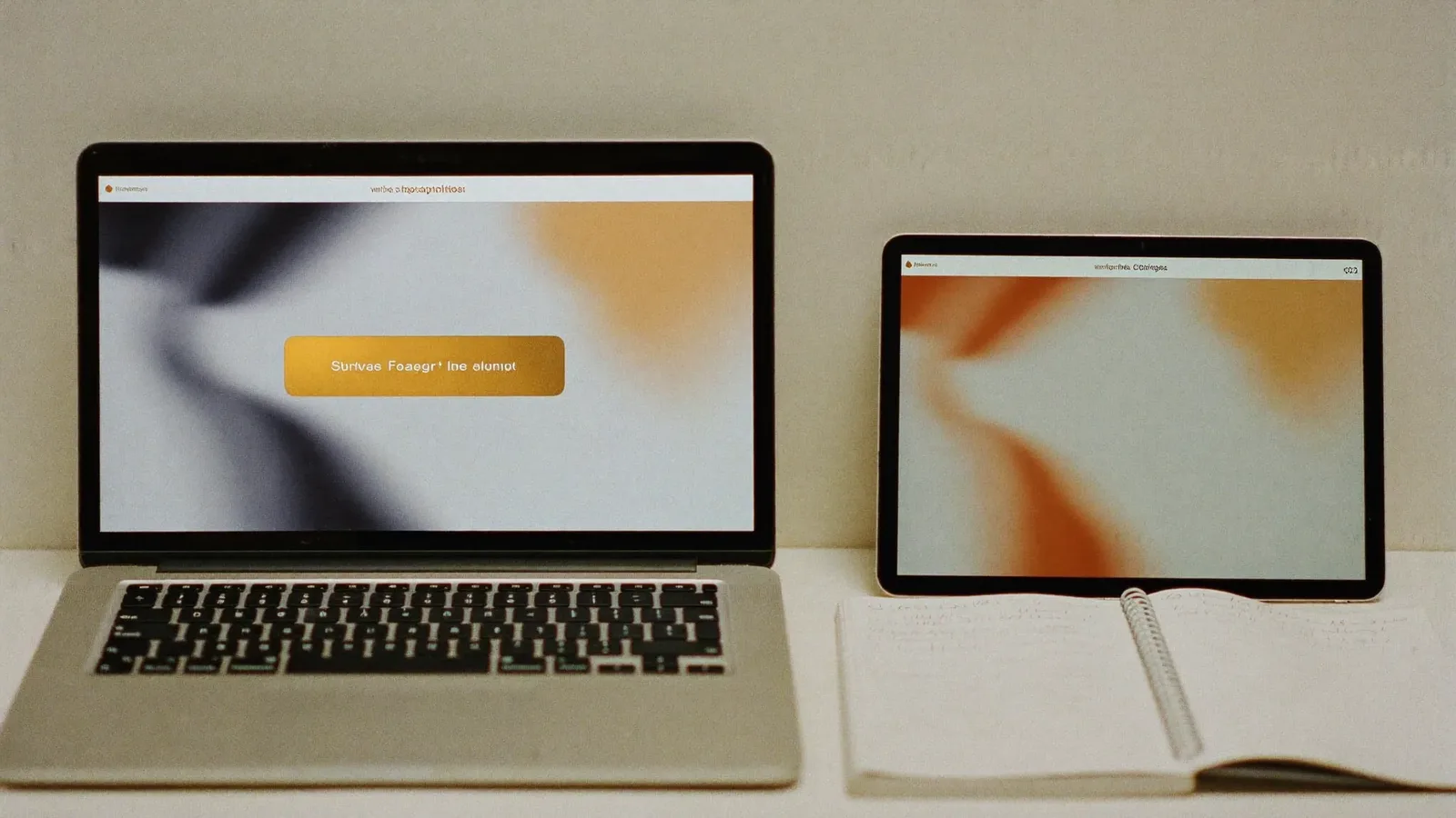 Laptop and a tablet side by side showing an abstract landing page layout with a prominent button — Landing Page Optimization for Dubai Brands That Works