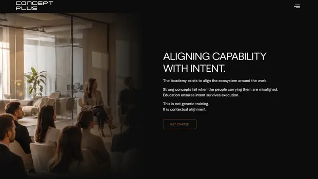 Concept Plus academy page headed Aligning capability with intent