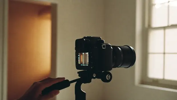 Camera on a tripod set up to shoot inside a clinic