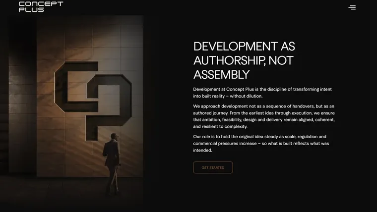 Concept Plus development page headed Development as authorship, not assembly
